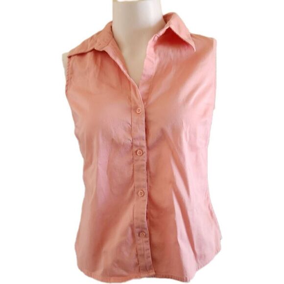 Merona medium Coral peach pink button-up collared sleeveless western shirt - Picture 1 of 4